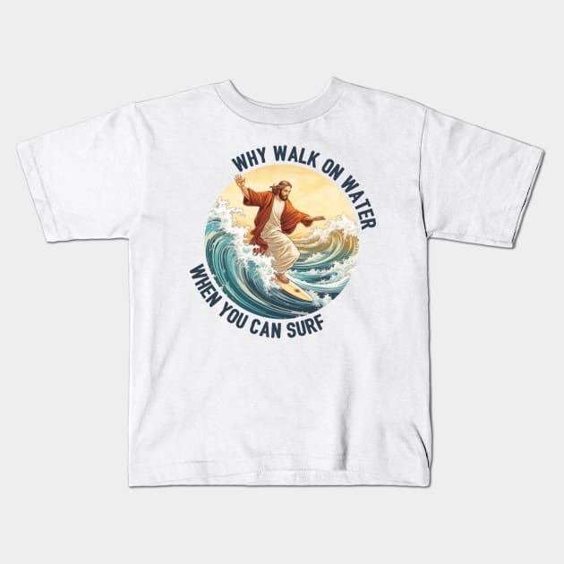 Surfing Jesus Kids T-Shirt by Hobbybox